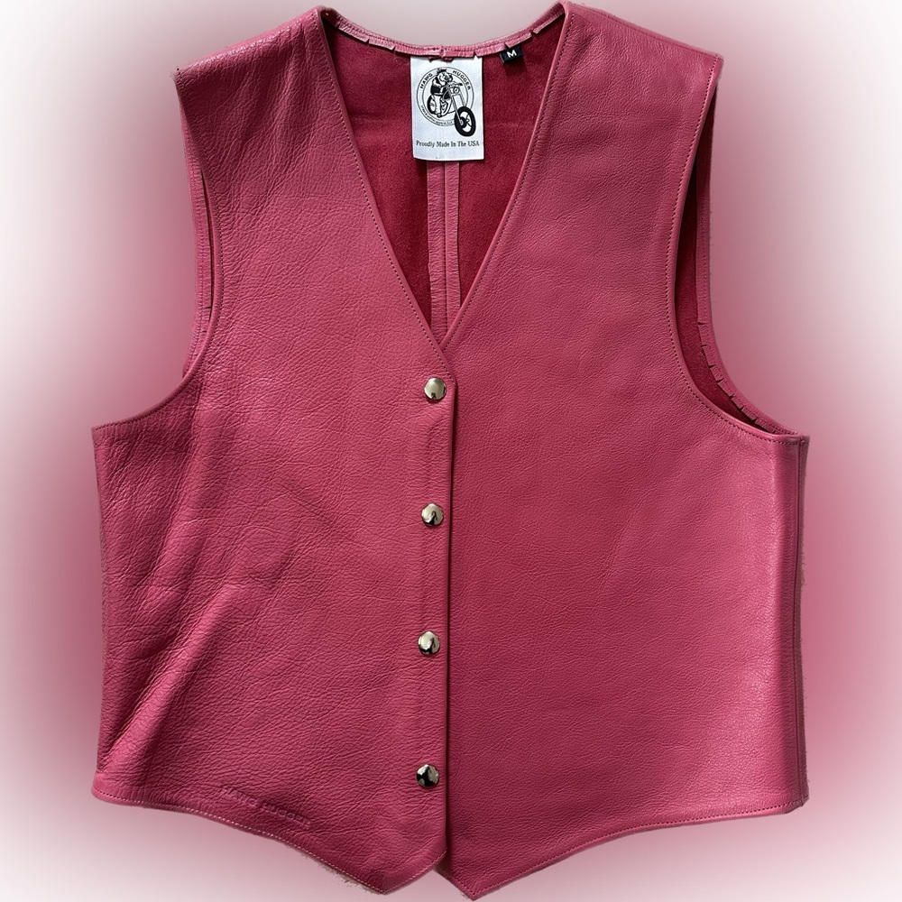 Hawg Hugger Pink Leather Motorcycle Vest Size M
